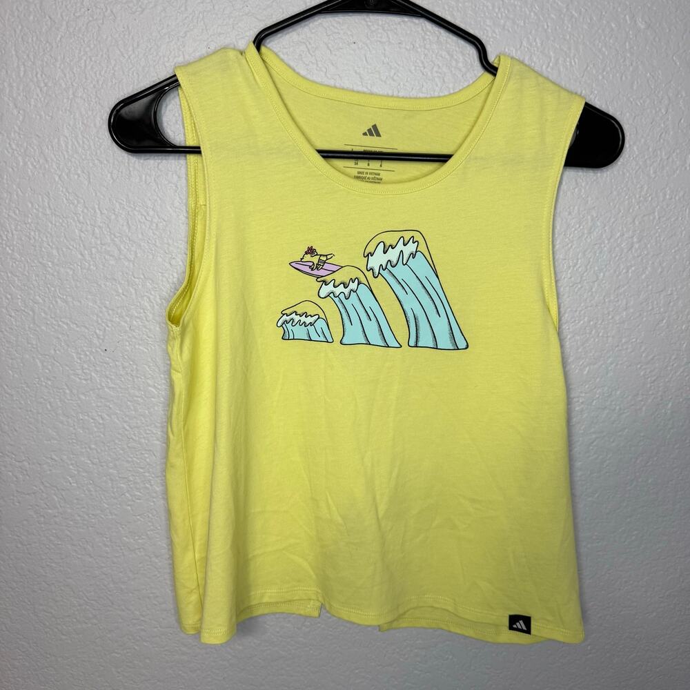 Adidas Girls Large 14 Swing Tank Back Vent Yellow Graphic Tank Top NWT
